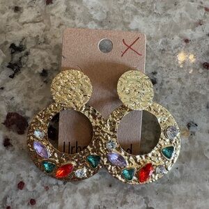 Gold-Tone Multicolor Gem Hoop Drop Earrings